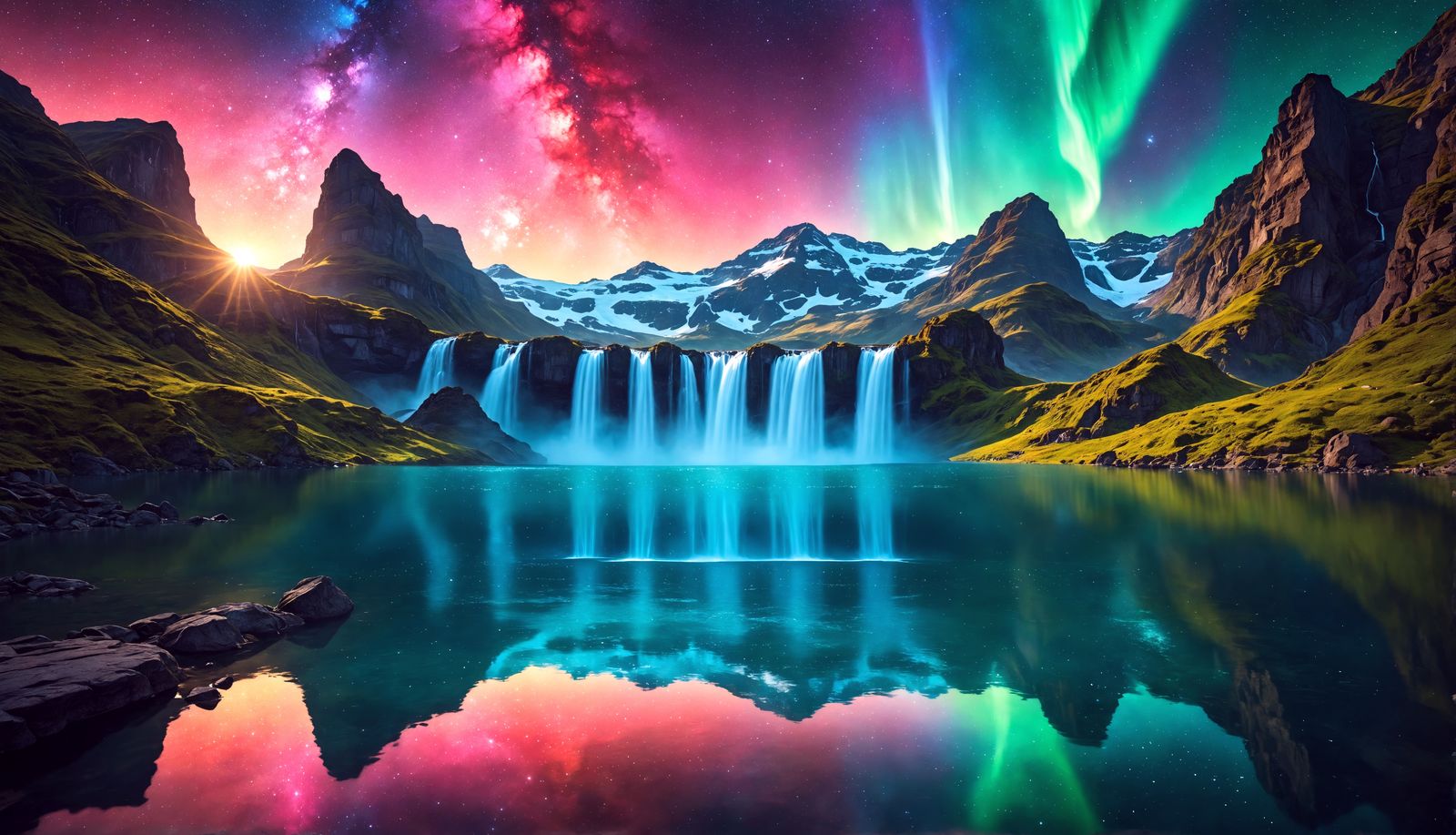 Majestic Galactic Waterfalls in Fantasy Landscape