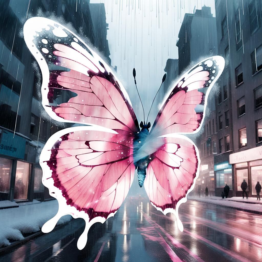Pink butterfly in the city