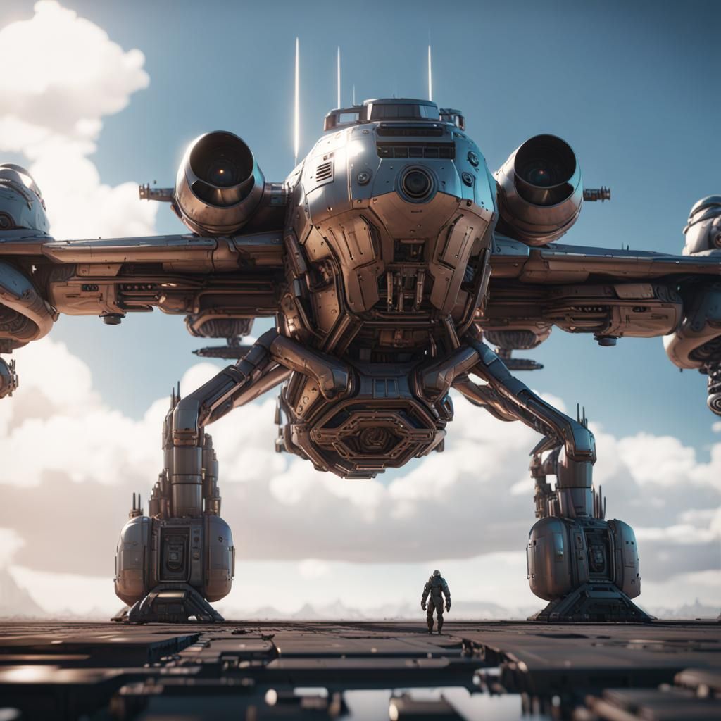Futuristic Flying Fortress with Intricate Mech Details