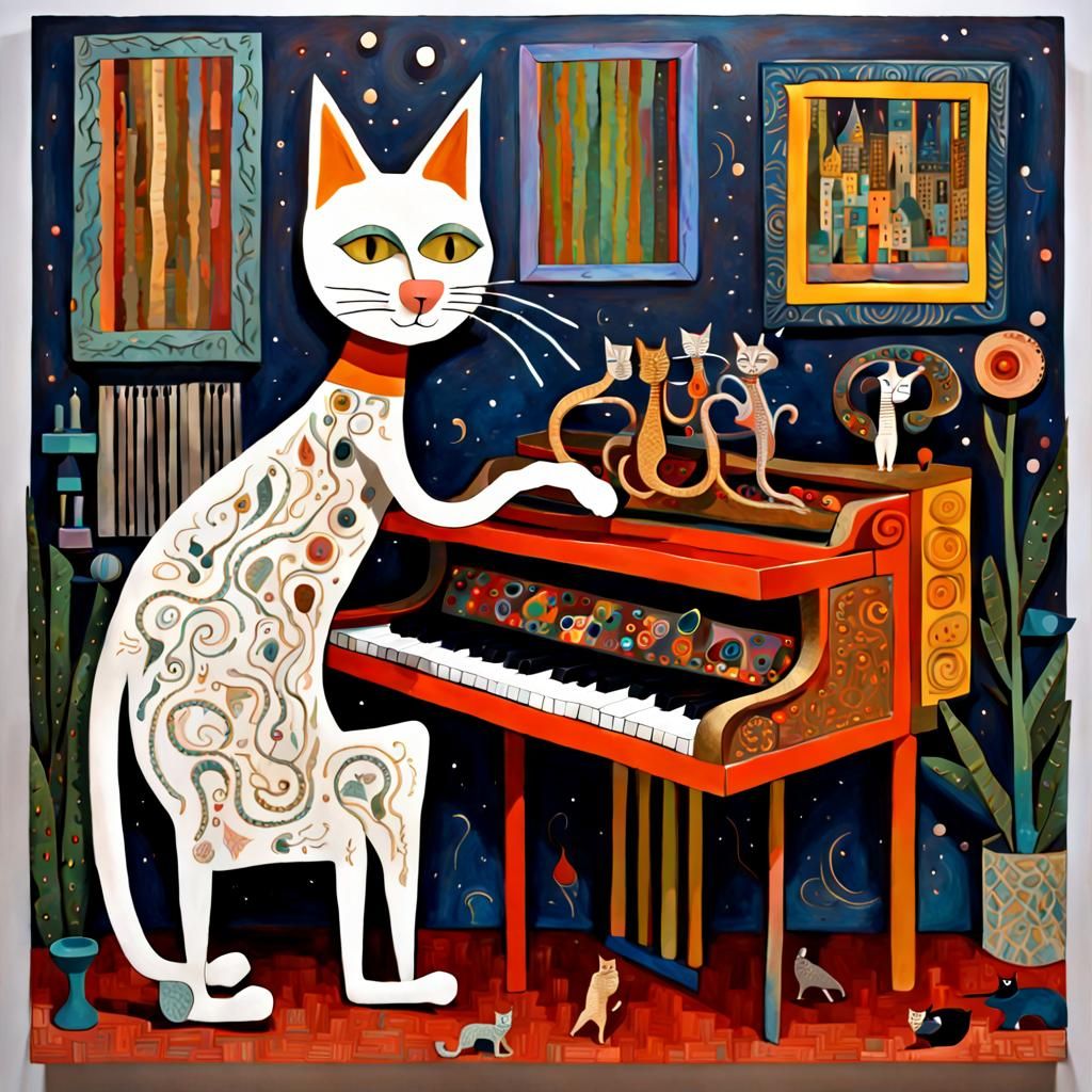Whimsical Cat Plays Piano in Detailed 3D Art