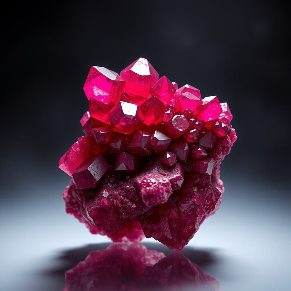 Vibrant 19th-Century Inspired Ruby Mineral in Intricate Crys...