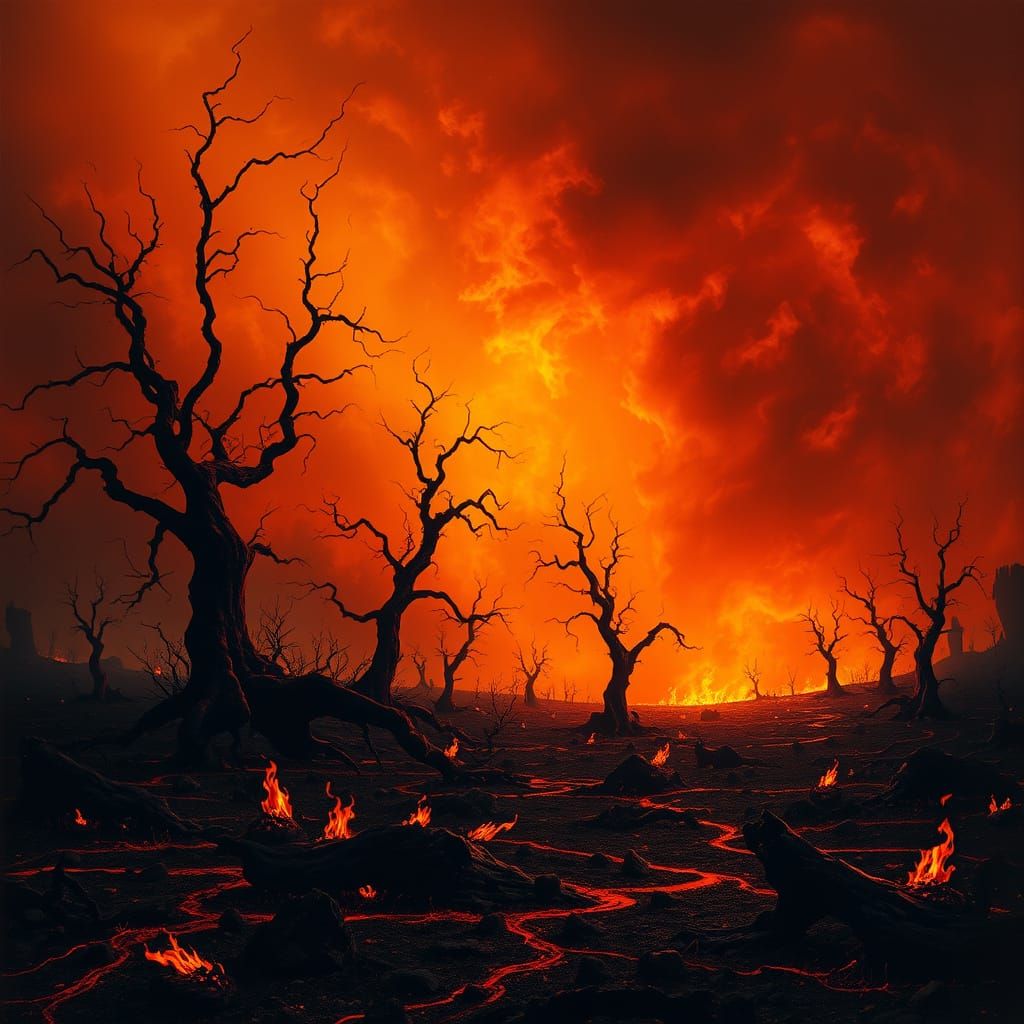 Hellish Gothic Dreamscape in Fiery Twilight