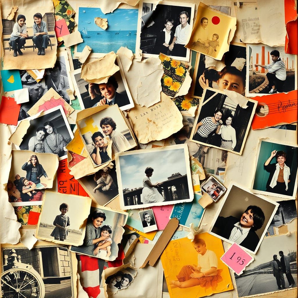 Scrapbook torn photopapers collage