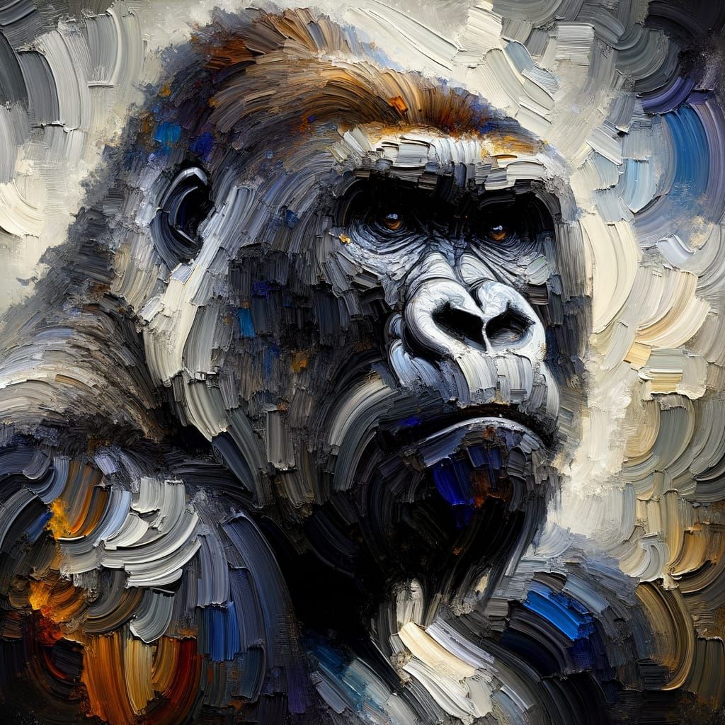 Intense Silverback Gorilla in Abstract-Impressionist Style