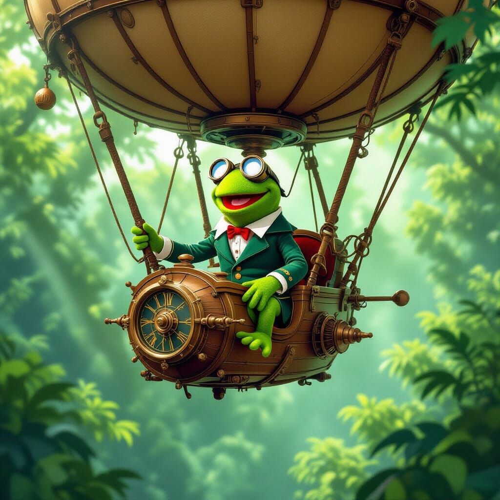 Kermit the Frog Steampunk Airship Captain