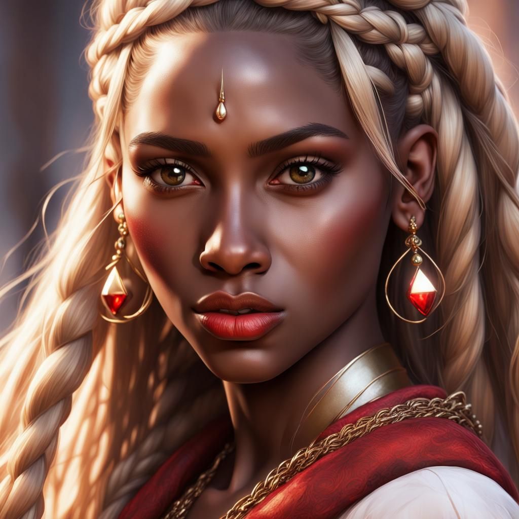 Detailed Portrait of Braided Woman in Art Nouveau Style