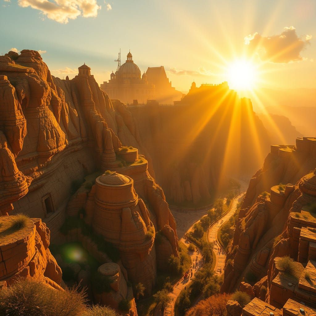 Surreal Hyper-Realistic Scene with Golden Hour Lighting