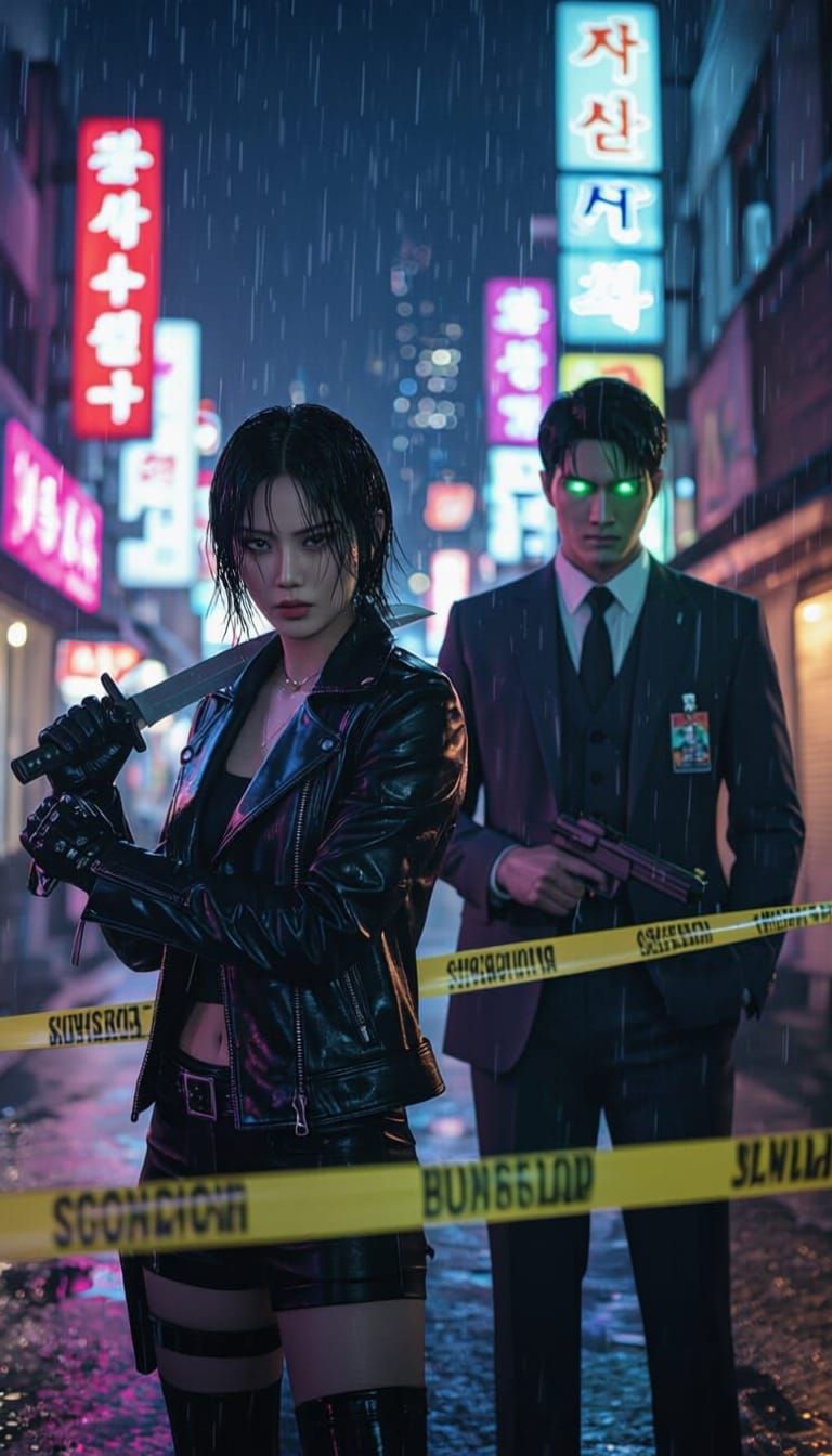 Neon Seoul: Detective Thriller in Dark Fantasy Style