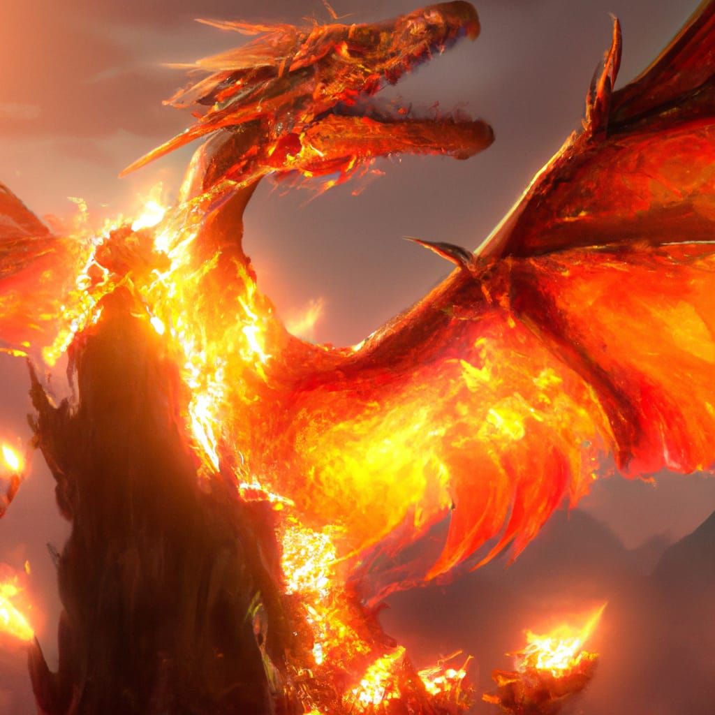 Majestic Fire Dragon in Dark Fantasy Style