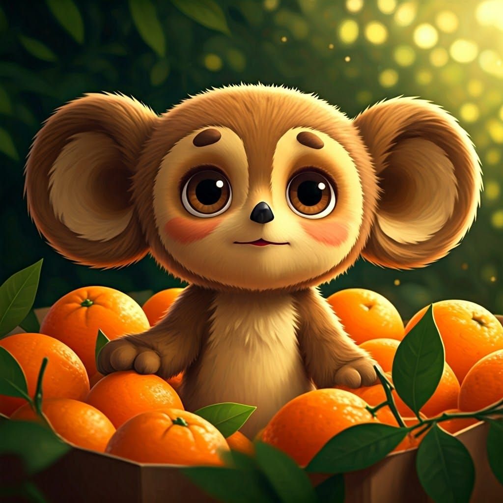 Anime Hero Cheburashka in Whimsical Orange Haven