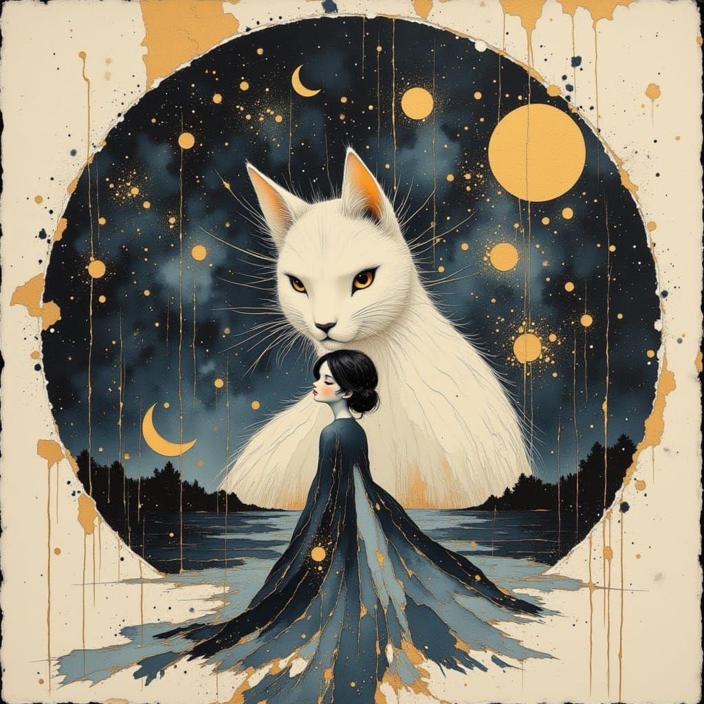 Ascended Figure in Melancholy Watercolor Landscape