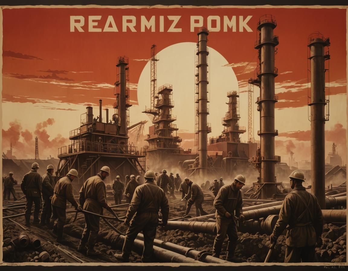 Gas Pipeline Construction in Soviet Propaganda Style