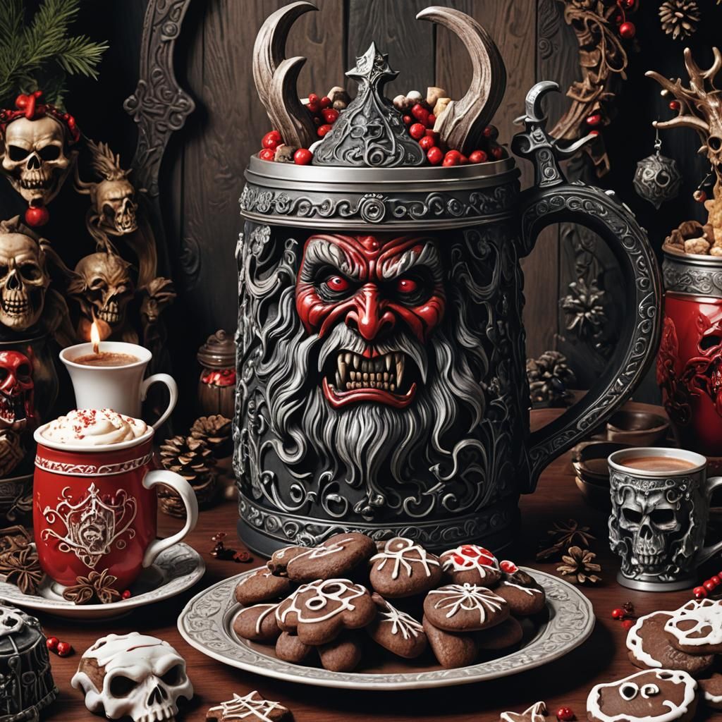Krampus Christmas Cocoa Stein in Dark Fantasy Style