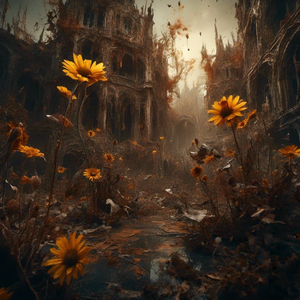 Withering Mechanical Sunflowers in Macabre Style