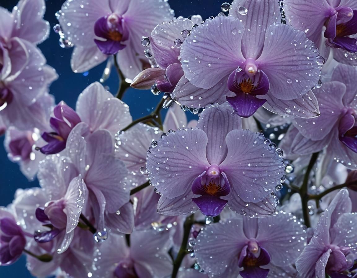 Bioluminescent Sapphire Orchids in Vaporwave Style