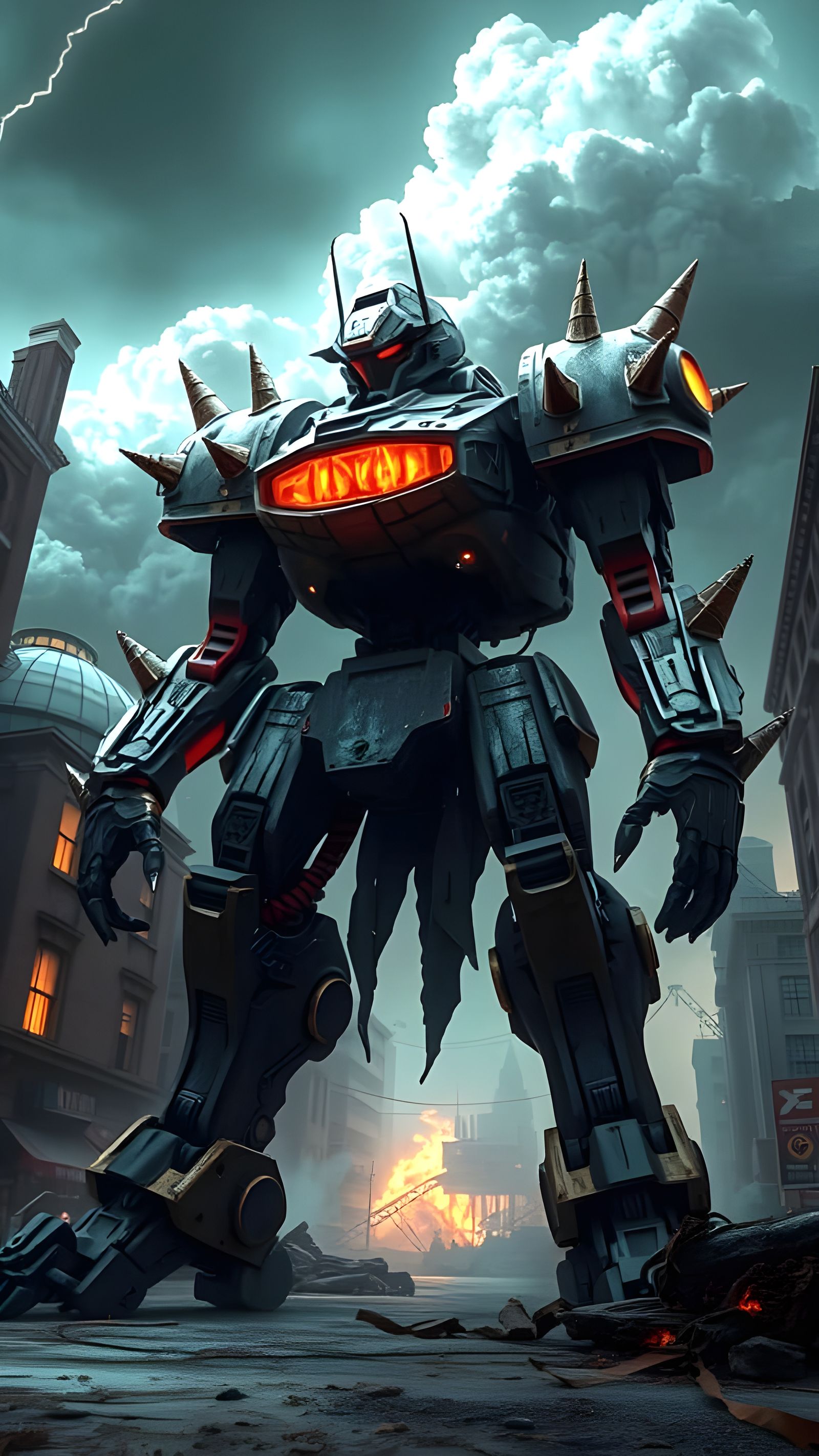 Giant Mecha in Ruined City: Photorealistic Masterpiece