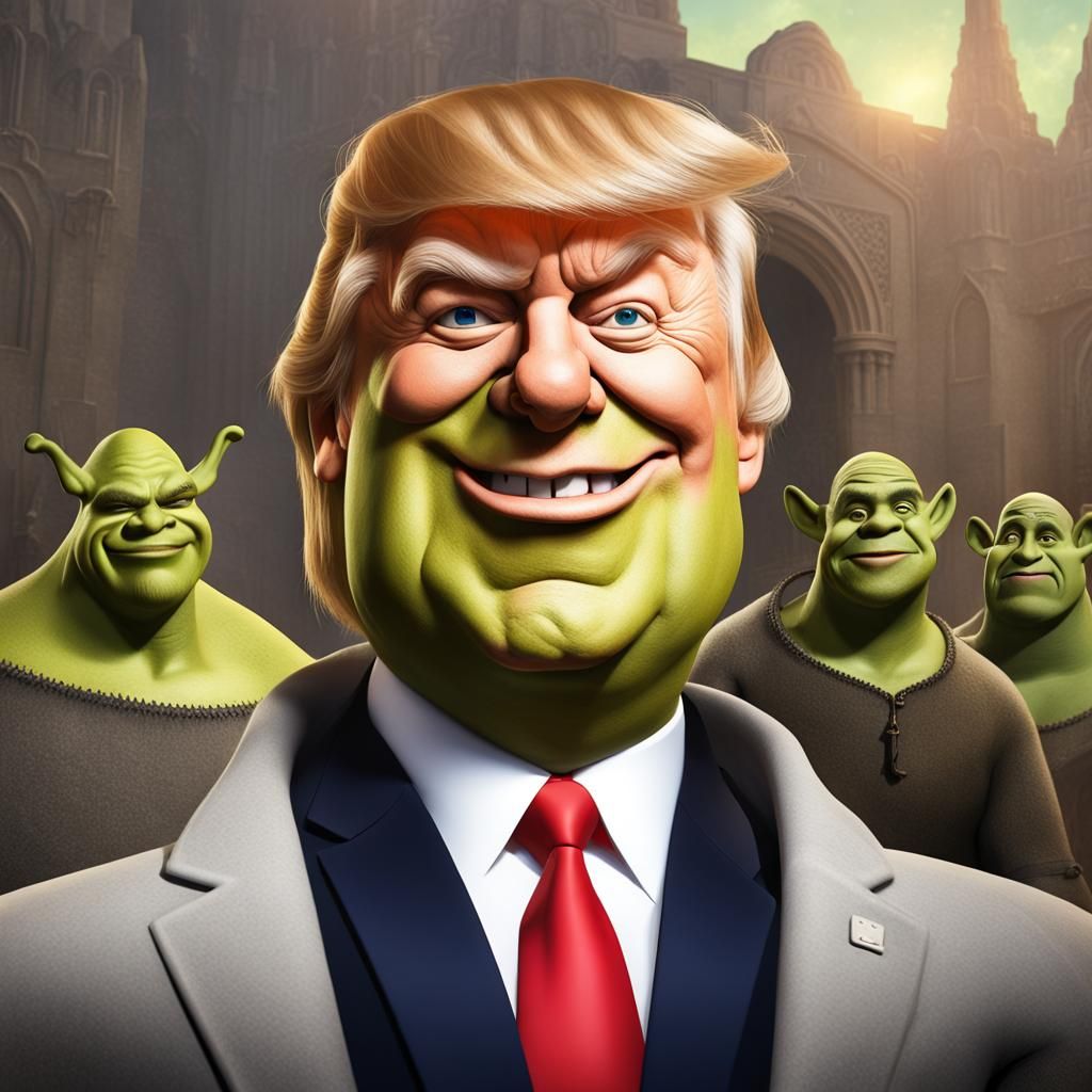 Shrek Trump Hybrid Portrait: Photorealistic Cinematic Illust...