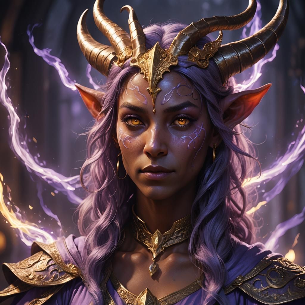 Enchanting Tiefling Portrait with Magic Lights