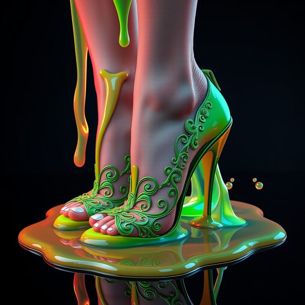 Stunning Green Stilettos Trapped in Neon Glue