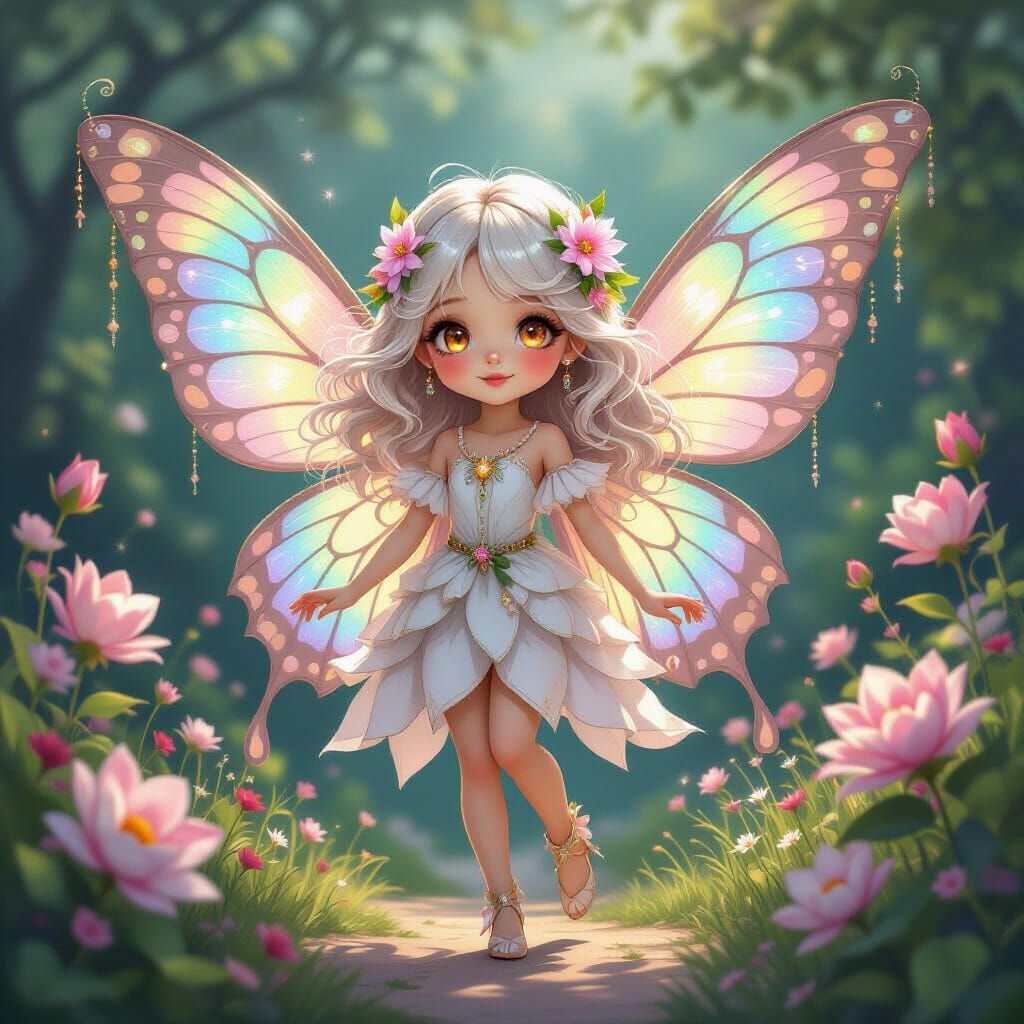 Magical Butterfly-Girl Blooms in Enchanted Garden