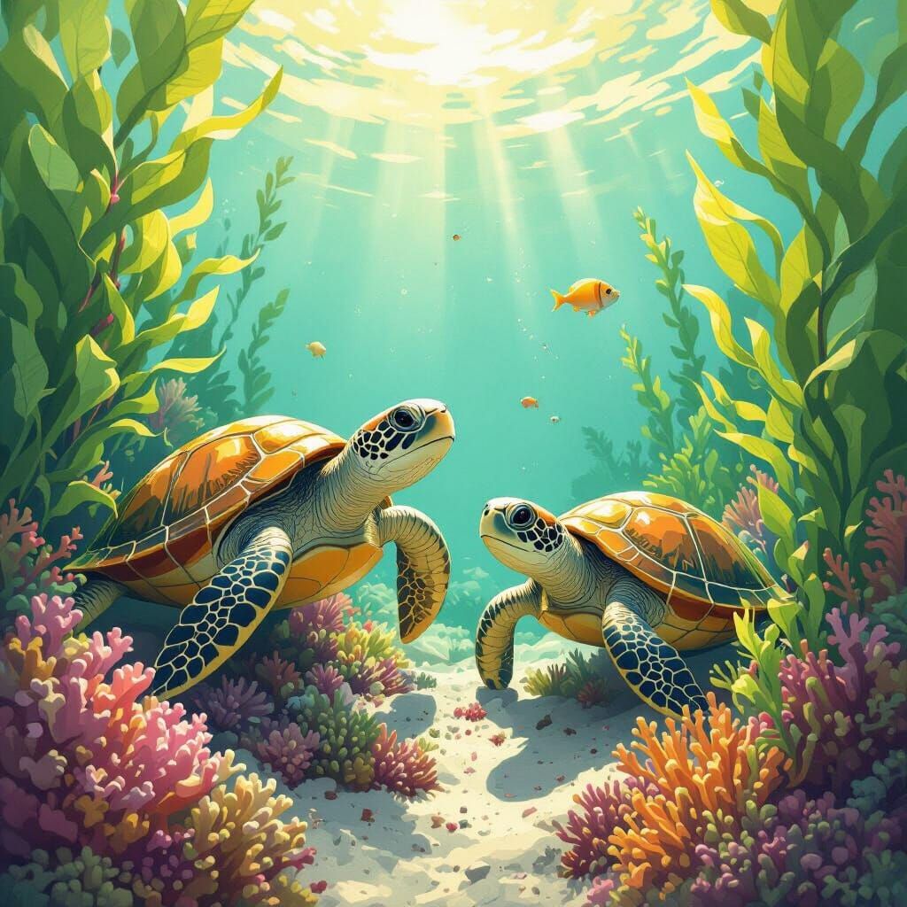 Turtles in a Sunlit Ocean: Animated Style