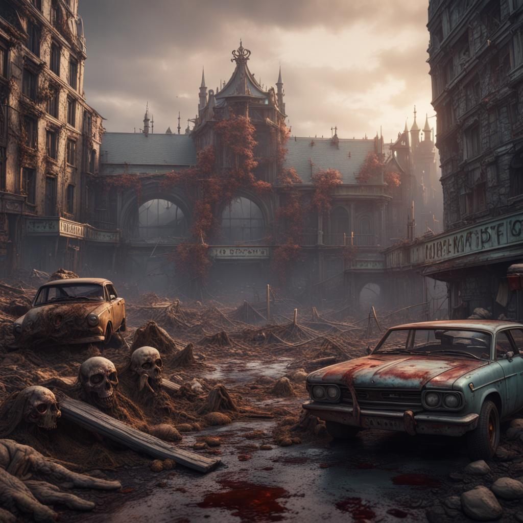 Zombie Apocalypse City in Detailed Matte Painting