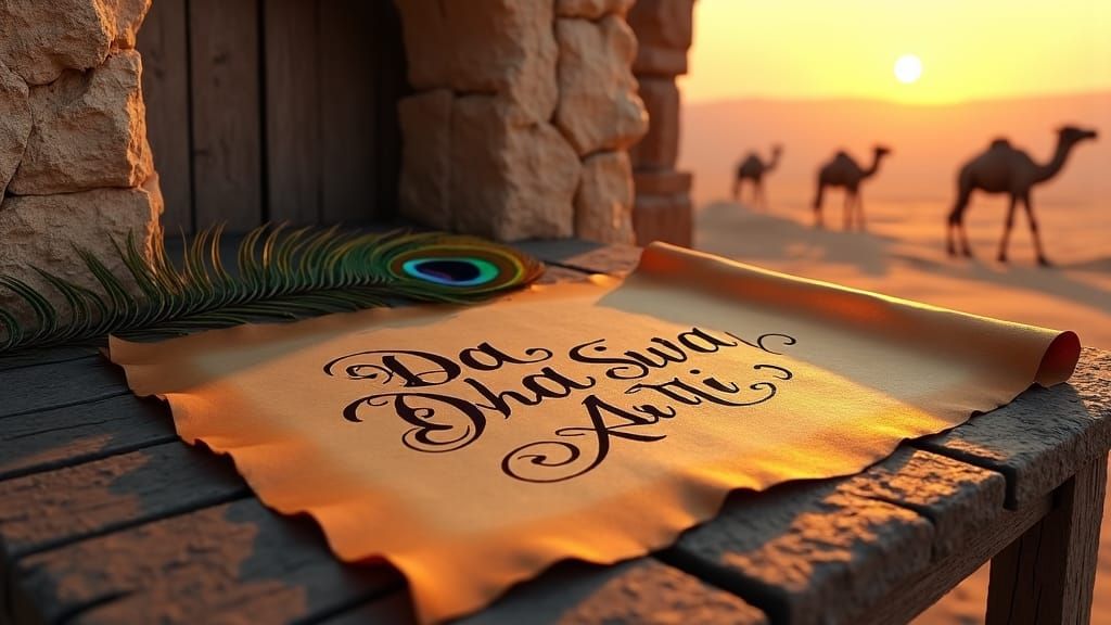 Calligraphy on Ancient Parchment at Sunset
