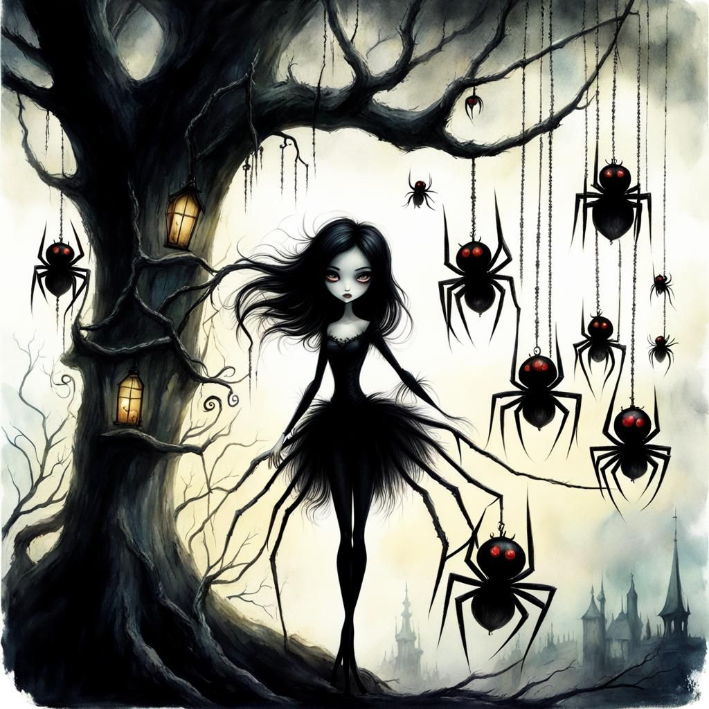 Cute Spider Girl by Spooky Tree: Dark Fantasy Art