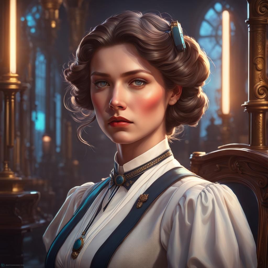 Futuristic Edwardian Secretary Portrait in Science Fiction S...