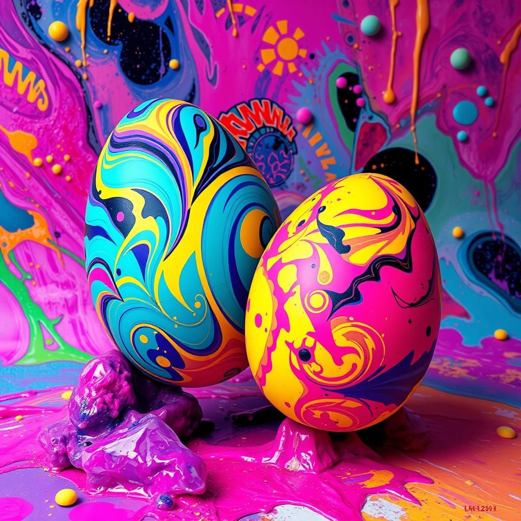 Vibrant, Surreal Eggs in Dreamlike Textures