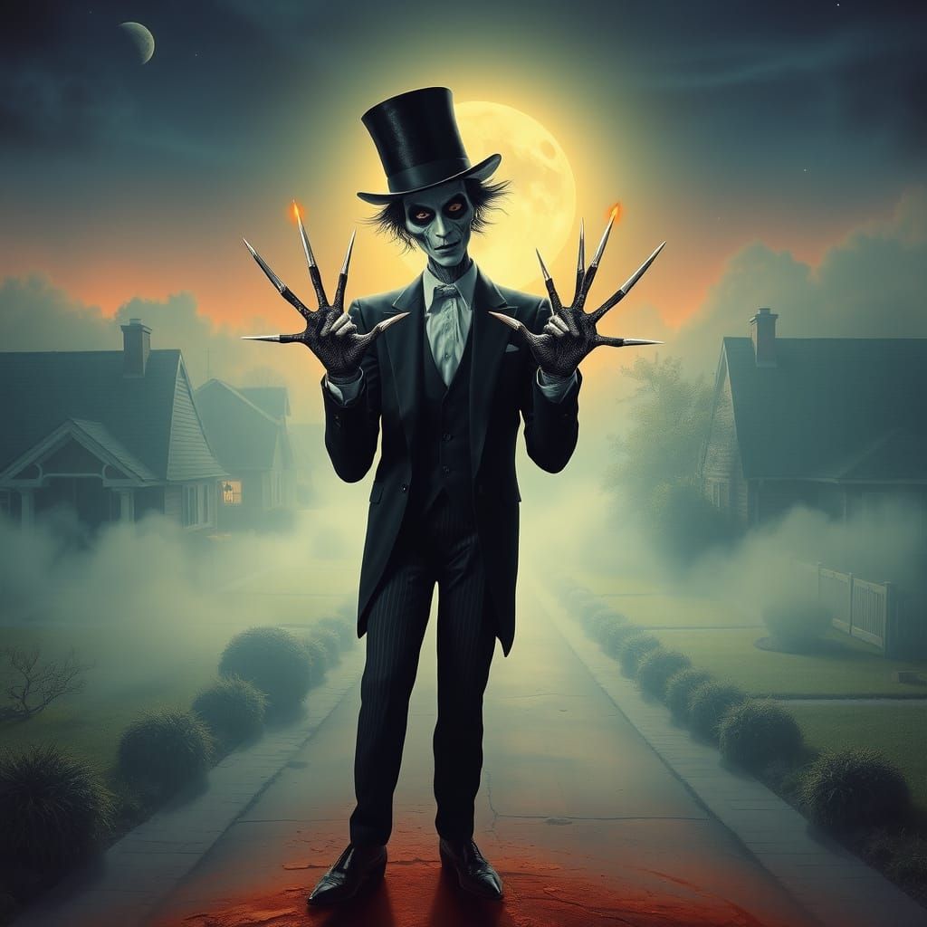 Edward Scissorhands in Dreamlike Surrealist Landscape