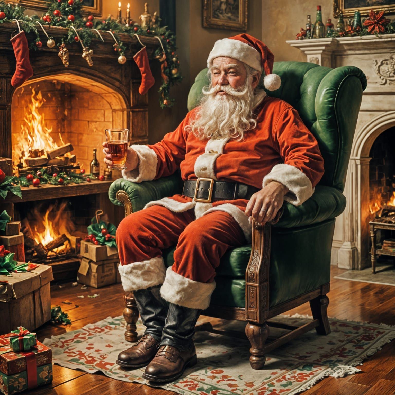 A Jovial Santa Claus Indulges in Whiskey