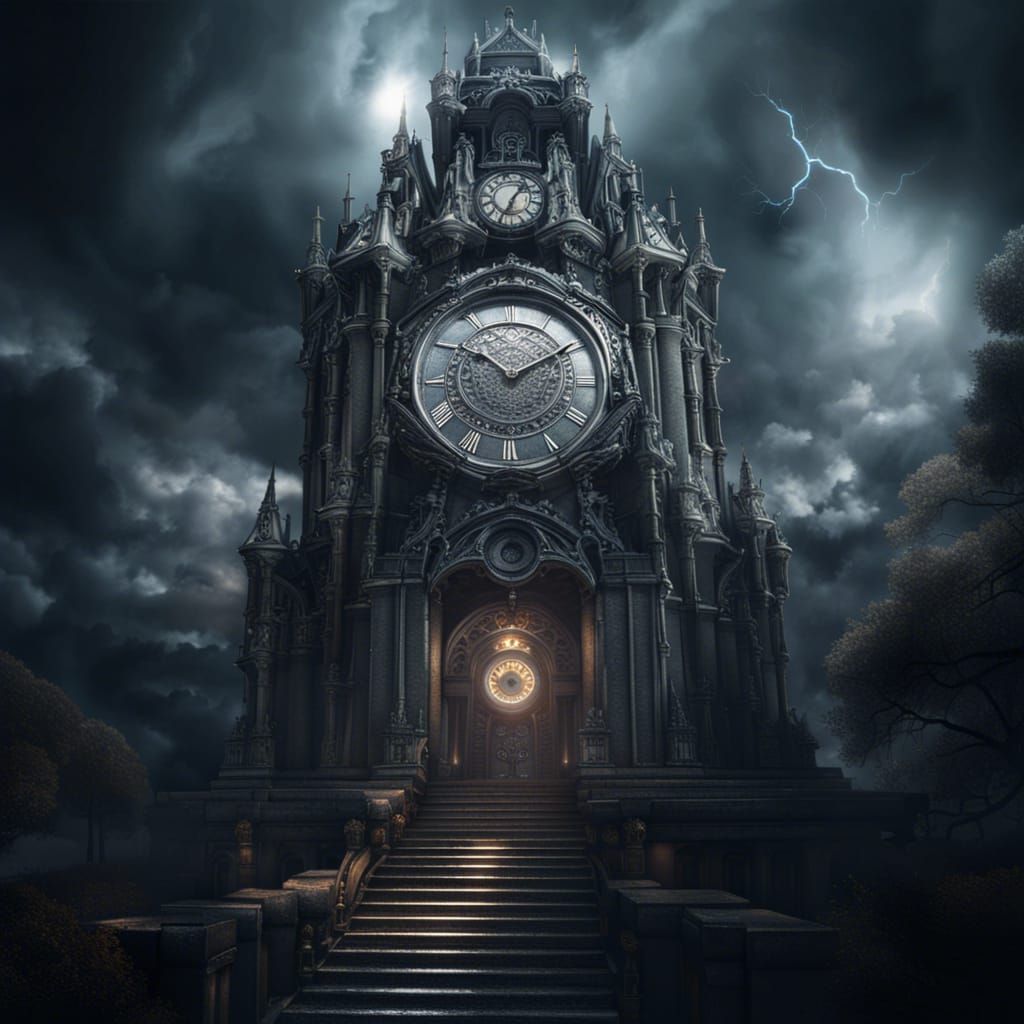 Fantasy Silver Clock Tower Digital Painting