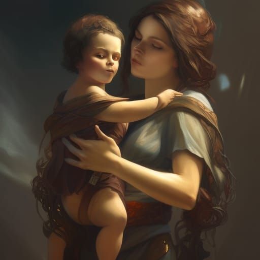 Dark Fantasy Mother and Baby in 8k Resolution