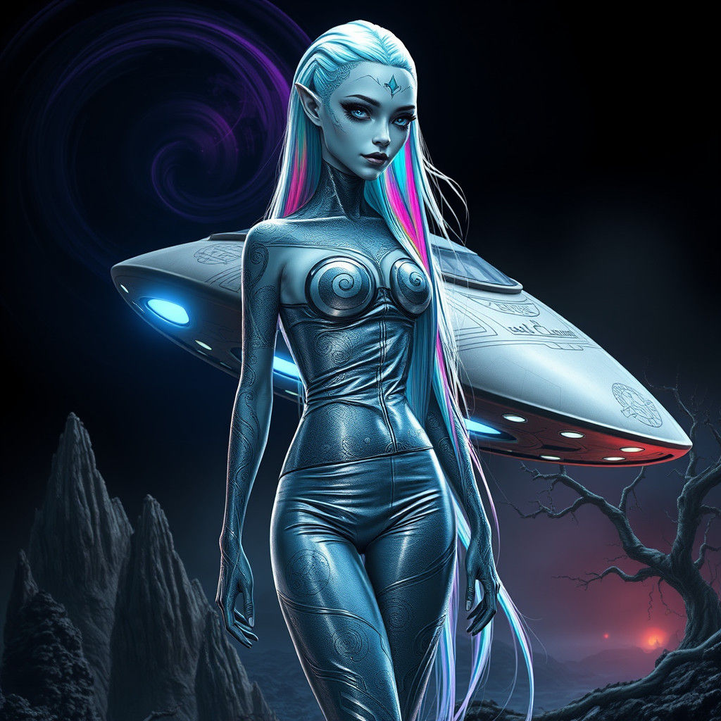 Alien Woman on Distant Planet in Syd Mead Style