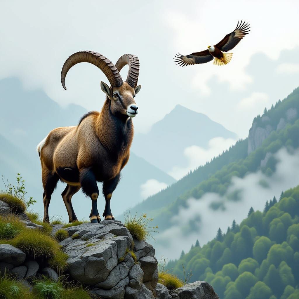 Ibex and Eagle Overlook Misty Landscape