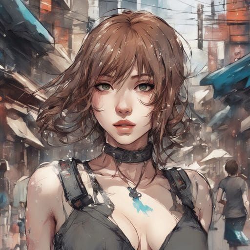 Hazel Haired Girl in Lingerie: Splash Art Portrait