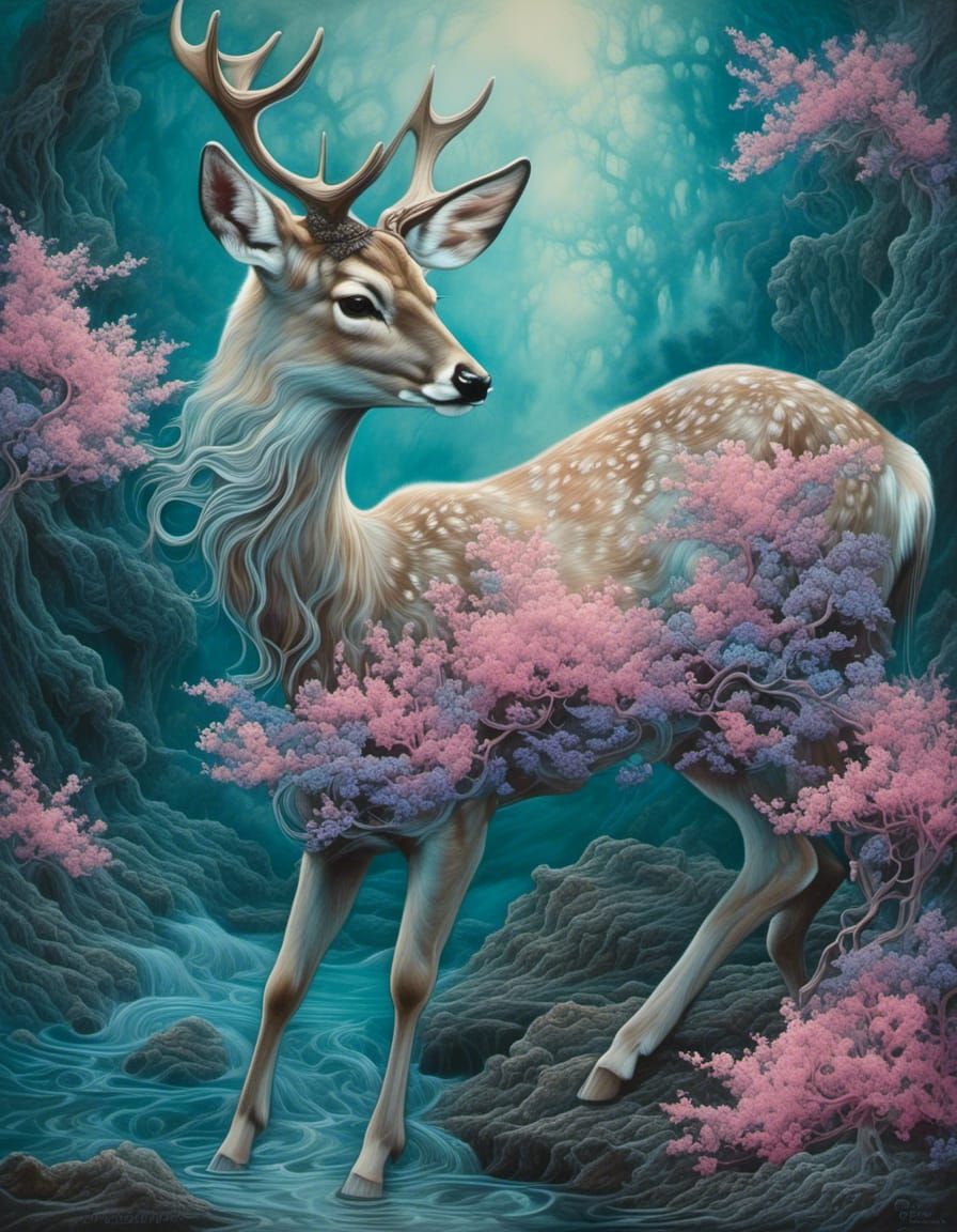 Dreamy Deer in Art Deco Style with Soft Colors
