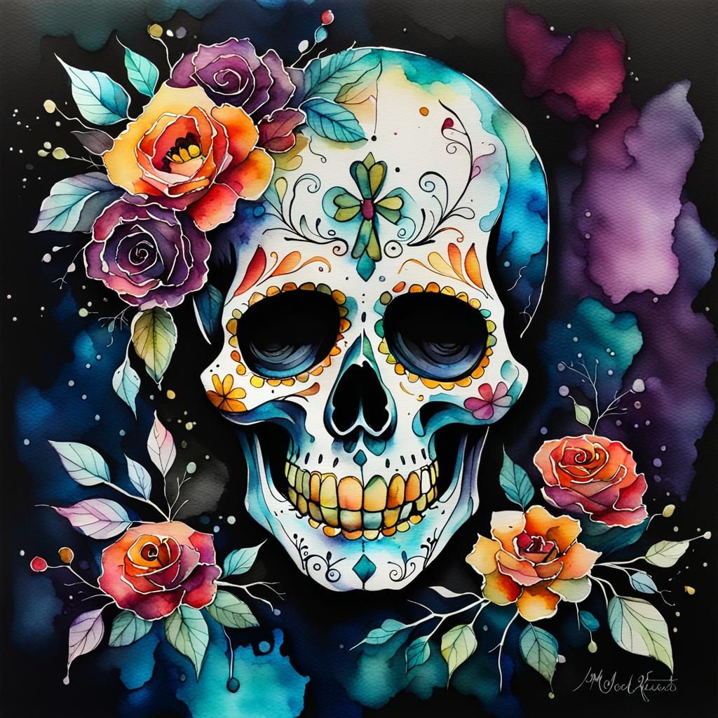 Day of the Dead in Watercolor Alcohol Inks