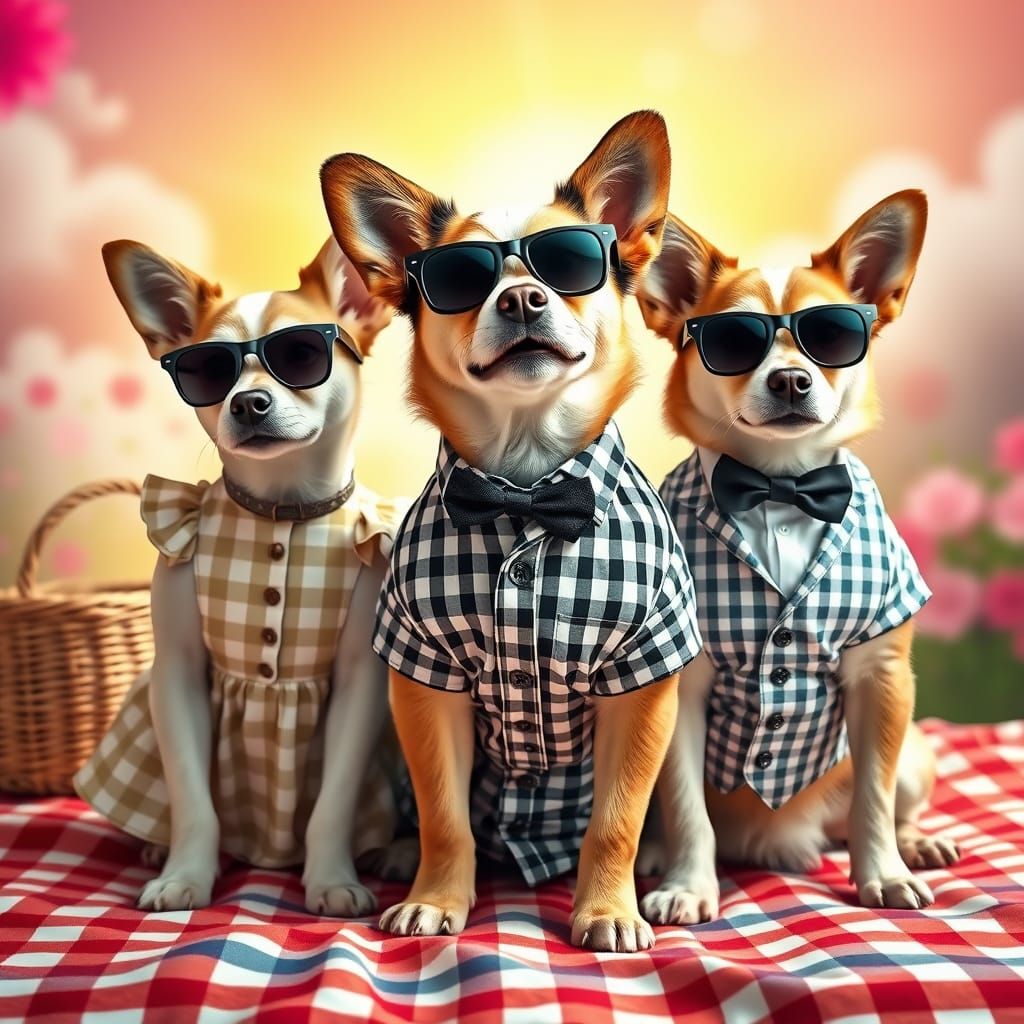 Elegant Gingham Pups Pose in Summer Chic