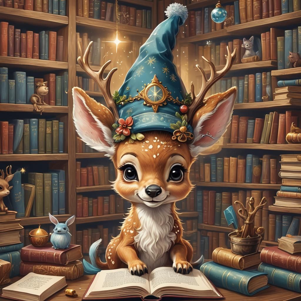 Whimsical Wizard Deer in Magical Room