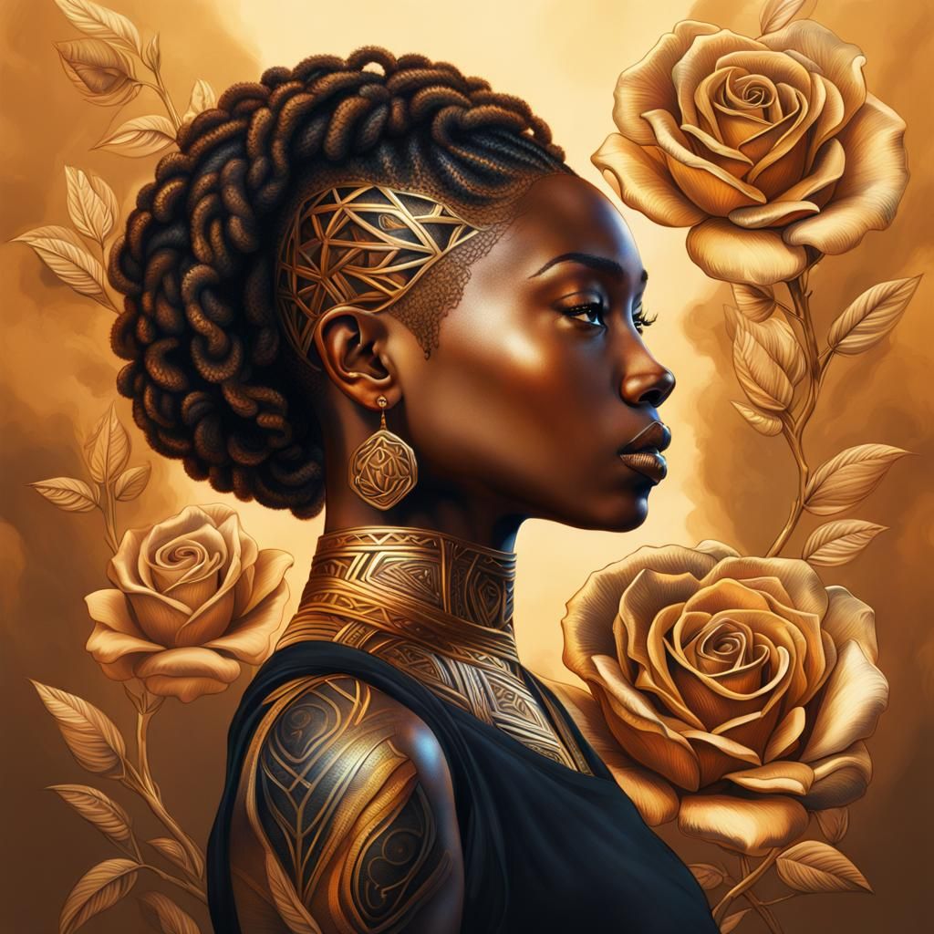 Golden Tattoo: Hyperrealistic Portrait of Black Woman
