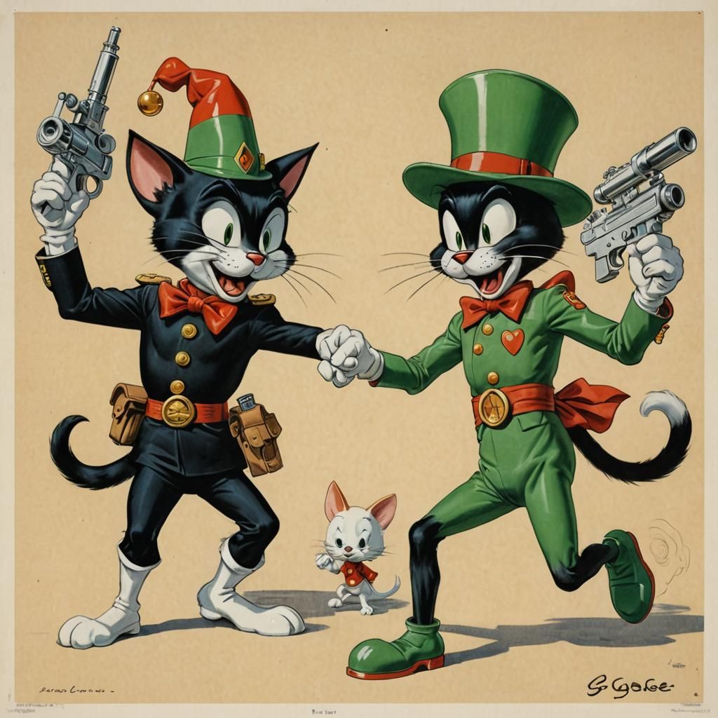 Sylvester and Marvin: Ray Gun Fight in Vargas Style