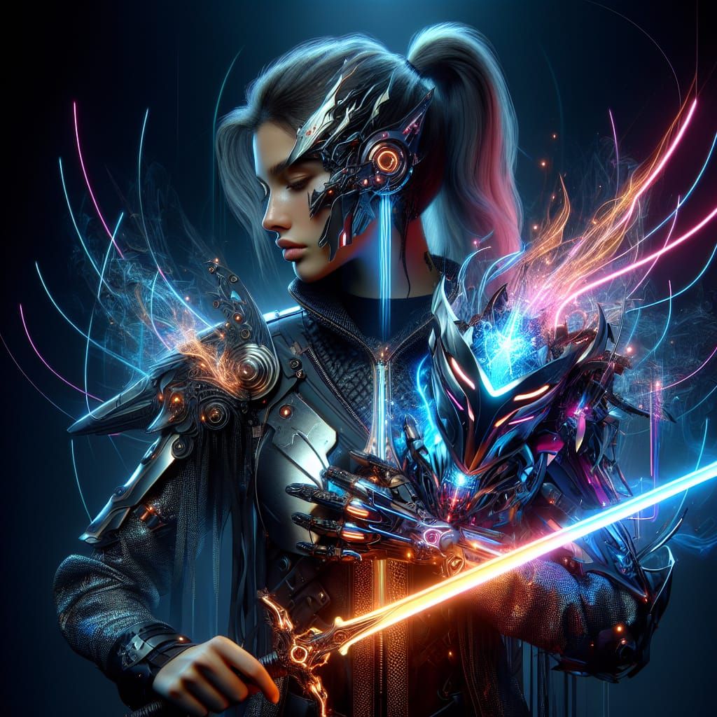 Futuristic Cyberpunk Knight with Neon Sword