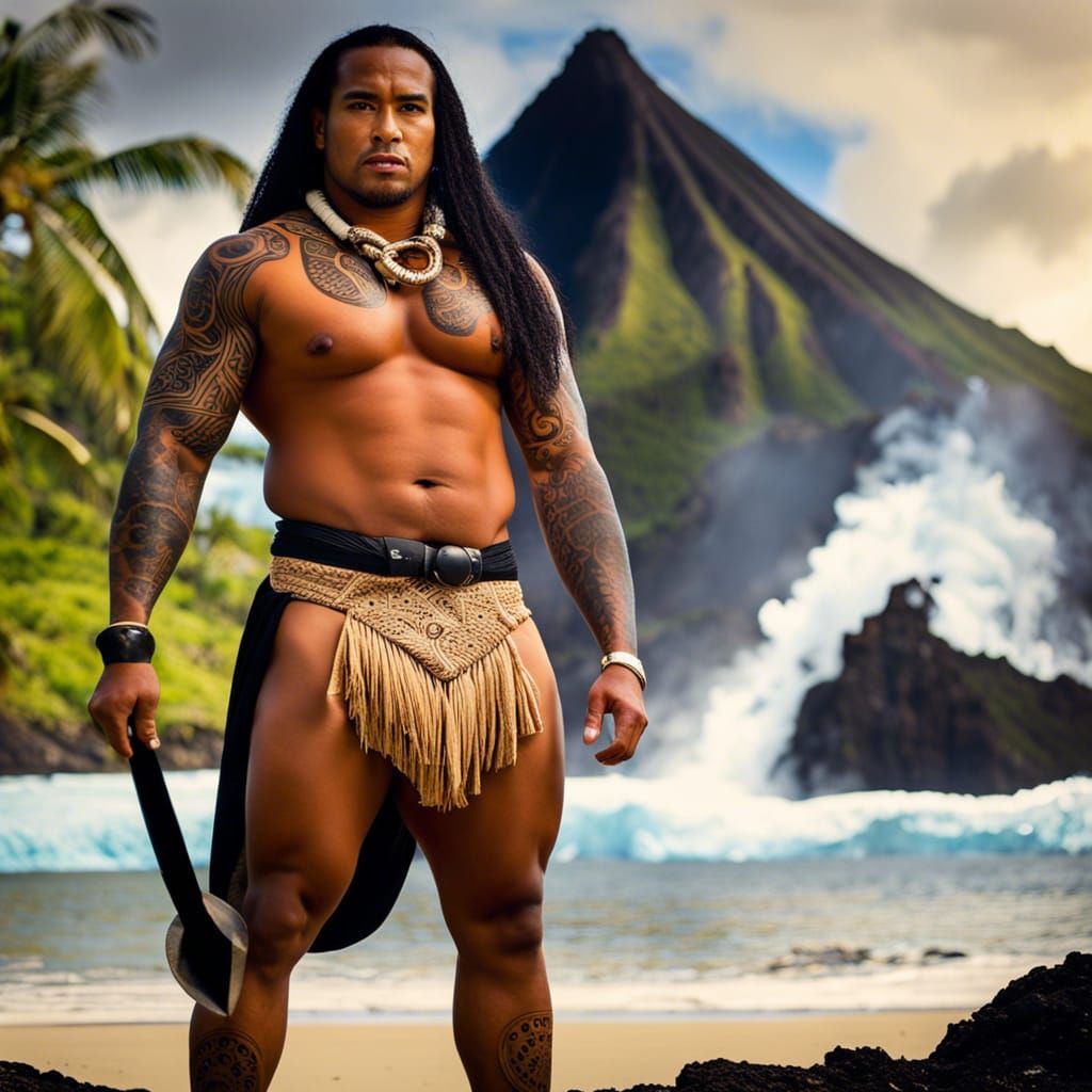 Fierce Samoan Warrior with Obsidian Blade