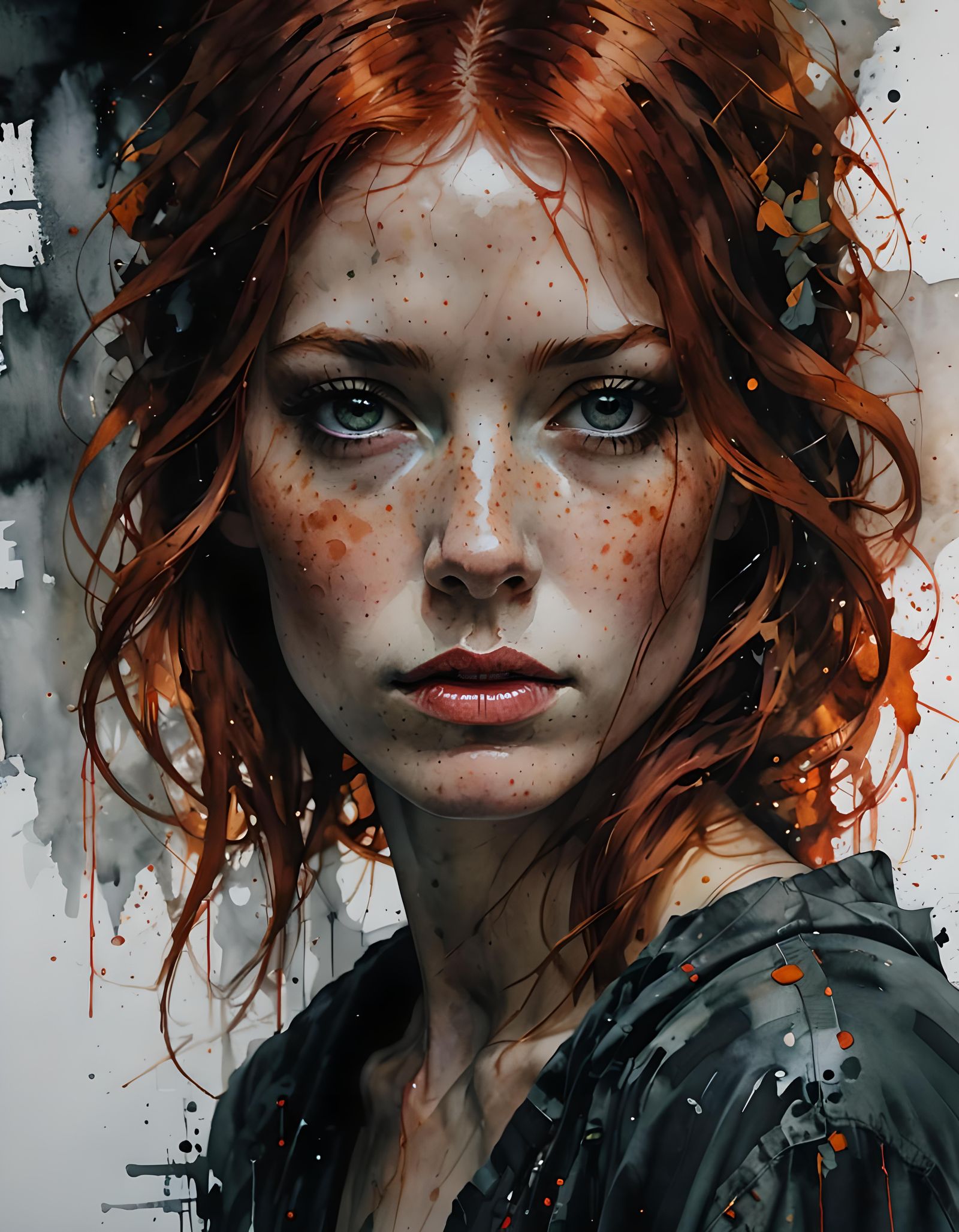 Surreal Freckled Portrait in Alcohol Ink Style