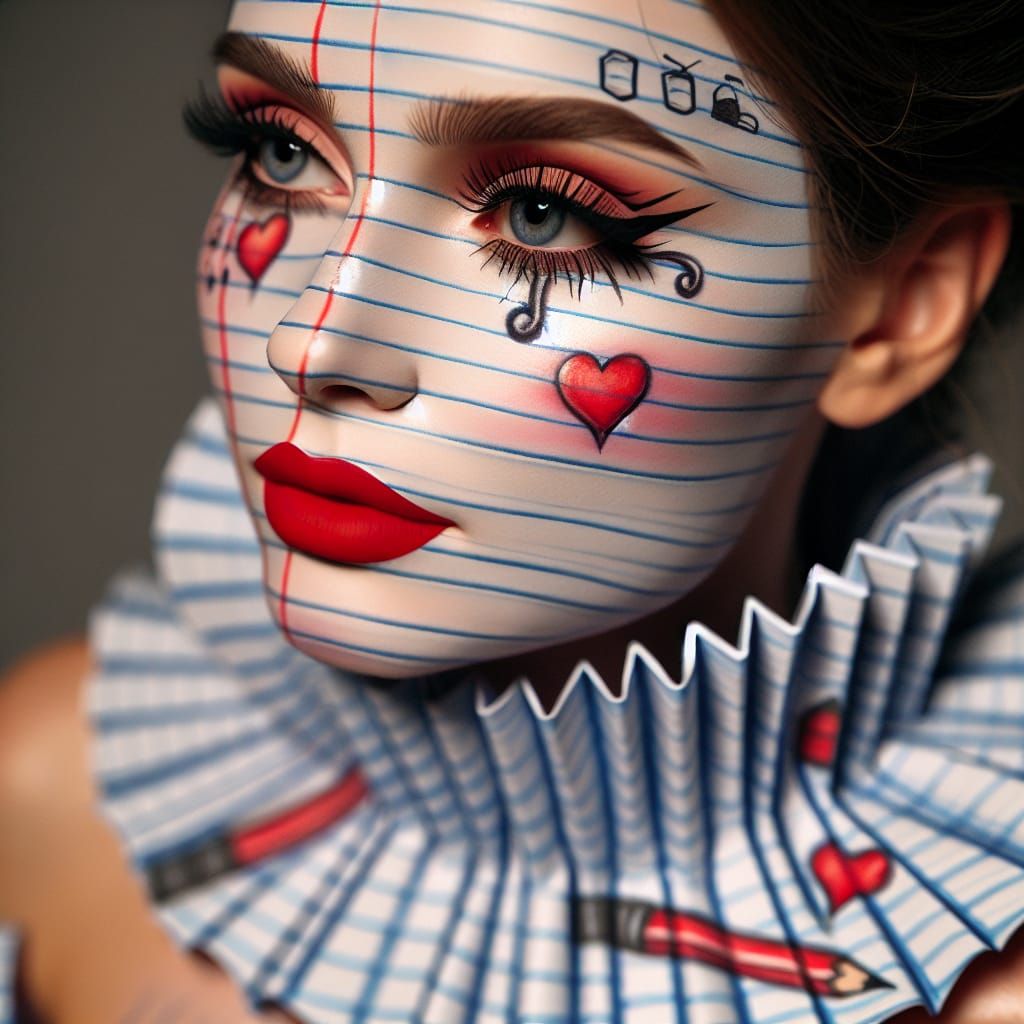 Notebook-Inspired Outfit with Hearts and Doodle Makeup