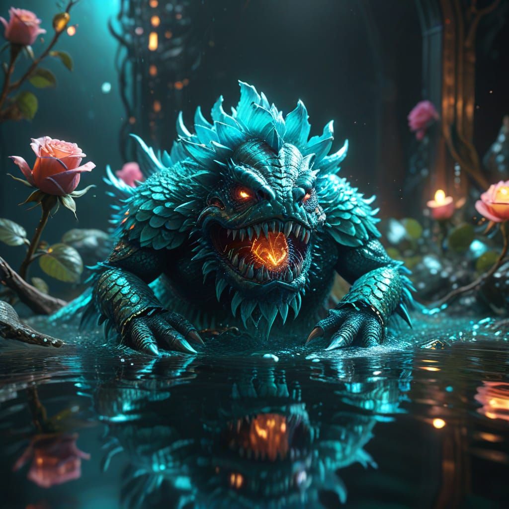 Rose Monster in Magic Water with Teal Scales