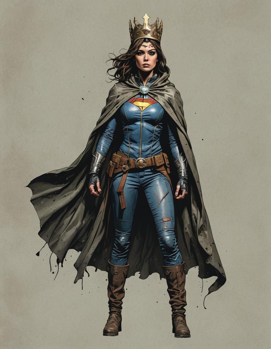 Post-Apocalyptic Superheroine with Cape and Tiara