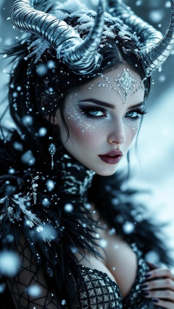 Futuristic Ice Goddess in Blizzard Void